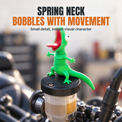 Motorcycle Brake Reservoir Cap Lizard Topper - Bobbling Spring-Neck Novelty Figure — Spring Neck Bobbles With Movement
