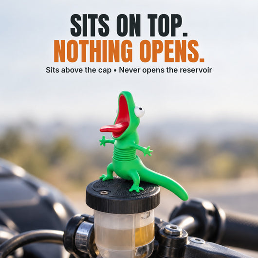 Motorcycle Brake Reservoir Cap Lizard Topper - Bobbling Spring-Neck Novelty Figure — Sits On Top. Nothing Opens.