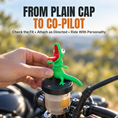 Motorcycle Brake Reservoir Cap Lizard Topper - Bobbling Spring-Neck Novelty Figure — From Plain Cap To Co-Pilot